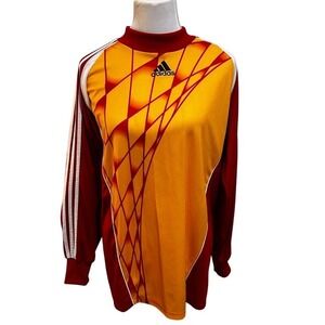 Adidas Goalkeeper Jersey Long Sleeve Red Orange Geometric Padded Mens Medium